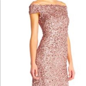 Adrianna Papell Sequin Off the Shoulder Maxi Gown